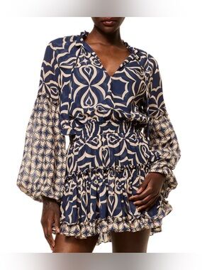 Misa Los Angeles ELISABETTA DRESS IN BLUE MOSAIC TILE